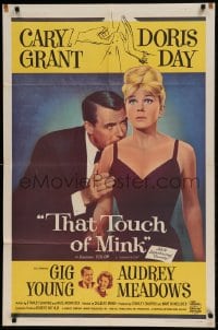 8j874 THAT TOUCH OF MINK 1sh 1962 great close up art of Cary Grant & Doris Day!