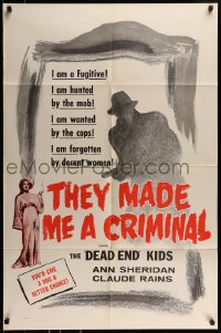 8j877 THEY MADE ME A CRIMINAL 1sh R1956 Garfield is a fugitive hunted by ruthless men, Sheridan