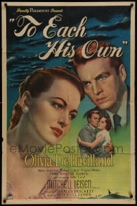 8j896 TO EACH HIS OWN style A 1sh 1946 great close up art of pretty Olivia de Havilland & John Lund!