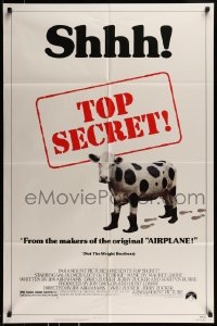 8j905 TOP SECRET 1sh 1984 Val Kilmer in Zucker Bros. James Bond spy spoof, cow in boots!