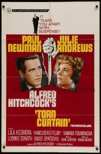 8j910 TORN CURTAIN 1sh 1966 Paul Newman, Julie Andrews, Hitchcock tears you apart w/suspense!