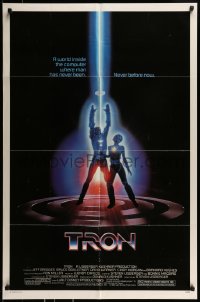 8j923 TRON 1sh 1982 Walt Disney sci-fi, Jeff Bridges in a computer, cool special effects!