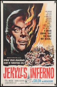 8j929 TWO FACES OF DR. JEKYLL 1sh 1961 Jekyll's Inferno, cool burning face art by Reynold Brown!