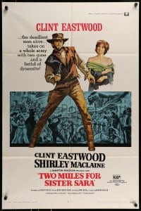 8j934 TWO MULES FOR SISTER SARA 1sh 1970 art of gunslinger Clint Eastwood & Shirley MacLaine!