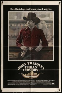8j943 URBAN COWBOY 1sh 1980 great image of John Travolta in cowboy hat with Lone Star beer!