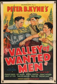 8j944 VALLEY OF WANTED MEN 1sh 1935 Peter B. Kyne, stone litho of Frankie Darro & cowboys!