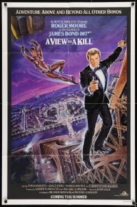 8j949 VIEW TO A KILL advance 1sh 1985 art of Roger Moore & Jones by Goozee over purple background!