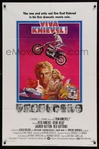 8j951 VIVA KNIEVEL 1sh 1977 best artwork of the greatest daredevil jumping his motorcycle!