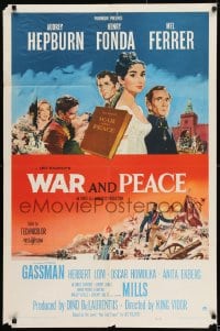 8j959 WAR & PEACE 1sh 1956 art of Audrey Hepburn, Henry Fonda & Mel Ferrer, Leo Tolstoy epic!