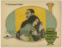 8k433 BLONDE OR BRUNETTE LC 1927 close up of Adolphe Menjou hugging pretty Arlette Marchal!