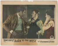 8k440 BORN TO THE WEST LC 1926 close up of two men fighting by scared Arlette Marchal!