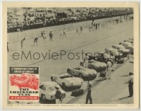 8k463 CHECKERED FLAG LC #6 1963 cool far shot of race cars & drivers lined up beside the track!