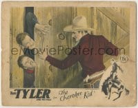8k466 CHEROKEE KID LC 1927 great image of laughing Tom Tyler squishing bad guys' heads in door!