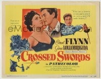 8k076 CROSSED SWORDS TC 1953 art of Errol Flynn & sexy Gina Lollobrigida, Italy's Marilyn Monroe!