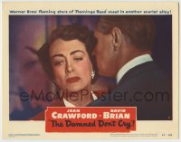 8k495 DAMNED DON'T CRY LC #8 1950 super close up of worried Joan Crawford & Kent Smith, noir!