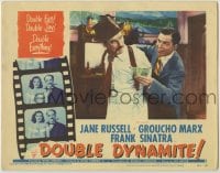 8k525 DOUBLE DYNAMITE LC #6 1951 Frank Sinatra helps Groucho Marx with his coat & gives him cash!
