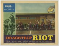 8k531 DRAGSTRIP RIOT LC #6 1958 youth gone wild, biker gang on motorcycles outside cocktail bar!