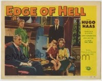 8k539 EDGE OF HELL LC #5 1956 Hugo Haas film noir, top cast looking sad by fireplace!