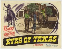8k545 EYES OF TEXAS LC #8 1948 Roy Rogers, Andy Devine & Lynne Roberts in street looking puzzled!