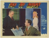 8k571 FLY BY NIGHT LC 1942 Richard Carlson is shocked at the newspaper headline about abduction!