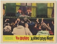 8k643 HARD DAY'S NIGHT LC #4 1964 crowd of fans mob all four Beatles eating inside of train!