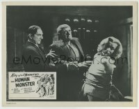 8k681 HUMAN MONSTER LC R1950 great image of laughing Bela Lugosi & monster torturing girl!