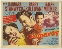 8k136 JEOPARDY TC 1953 Barbara Stanwyck in Jeopardy, struggling with Ralph Meeker, film noir!