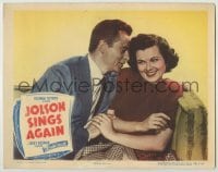 8k704 JOLSON SINGS AGAIN LC #6 1949 best romantic close up of Larry Parks & pretty Barbara Hale!