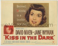 8k151 KISS IN THE DARK TC 1949 close up headshot of Jane Wyman + kissing David Niven!