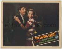 8k745 LIVING GHOST LC 1942 James Dunn holding gun, flashlight, and Joan Woodbury & both are scared!