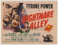 8k209 NIGHTMARE ALLEY TC R1955 art of Tyrone Power with cigarette, Joan Blondell, sexy Coleen Gray