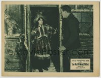 8k809 NORTH WIND'S MALICE LC 1920 close up of Jane Thomas in furs at Tom Santschi's cabin door!