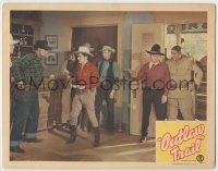 8k818 OUTLAW TRAIL LC 1944 bad guy draws his gun on Hoot Gibson & Bob Steele in saloon!