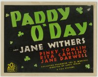 8k227 PADDY O'DAY TC 1936 Irish Jane Withers & Jane Darwell, a true title card with shamrocks!