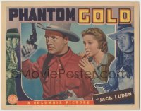 8k829 PHANTOM GOLD LC 1938 c/u of cowboy hero Jack Luden protecting pretty Beth Marion w/ his guns!