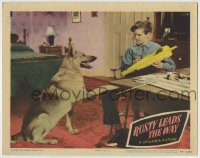 8k874 RUSTY LEADS THE WAY LC #2 1948 Flame the German Shepherd dog puts his paw on boy with model!