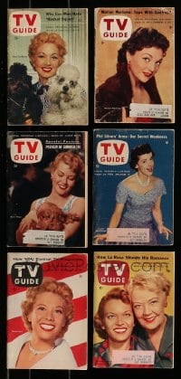 8m179 LOT OF 6 TV GUIDE MAGAZINES 1950s Ann Sothern, Dinah Shore & other female stars on covers!
