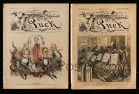8m187 LOT OF 2 PUCK MAGAZINES 1886 great cartoon cover art by C.J. Taylor & J.A. Wales!