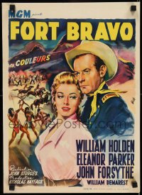 8p067 ESCAPE FROM FORT BRAVO Belgian 1953 art of cowboy William Holden, Eleanor Parker!