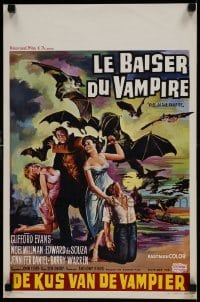 8p074 KISS OF THE VAMPIRE Belgian 1963 Hammer, art of giant devil bats summoned from Hell!