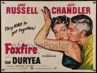8p367 FOXFIRE British quad 1955 cool different artwork of sexy Jane Russell, Jeff Chandler!