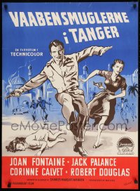 8p218 FLIGHT TO TANGIER Danish 1955 artwork by Joan Fontaine & Jack Palance by K. Wenzel!