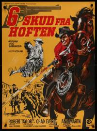 8p241 RETURN OF THE GUNFIGHTER Danish 1967 artwork of cowboy Robert Taylor on horse by K. Wenzel!