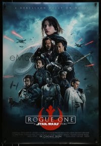 8p322 ROGUE ONE advance DS 1sh 2016 A Star Wars Story, cast montage, Death Star, white title