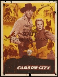 8p674 CARSON CITY French 23x31 1953 cowboy Randolph Scott in Nevada with a gun and a grin!