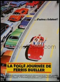 8p681 FERRIS BUELLER'S DAY OFF French 16x21 1986 different art of Broderick & friends in Ferrari!