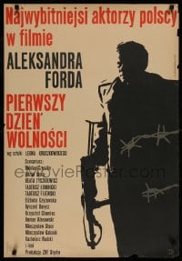 8p592 FIRST DAY OF FREEDOM Polish 23x33 1964 Pierwszy dzien' wolnosci, Holdanowicz art of man w/gun!