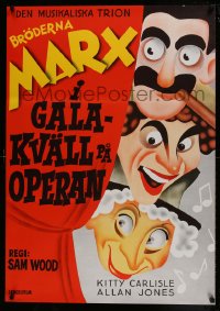 8p025 NIGHT AT THE OPERA Swedish R1972 completely different art of Groucho, Chico & Harpo Marx