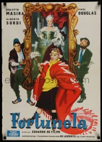 8p274 FORTUNELLA Yugoslavian 19x27 1957 art of Giulietta Masina & cast, Fellini, fantasy comedy!