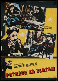 8p275 GOLD RUSH Yugoslavian 19x26 R1970s gold mining in the Yukon, Charlie Chaplin classic!
